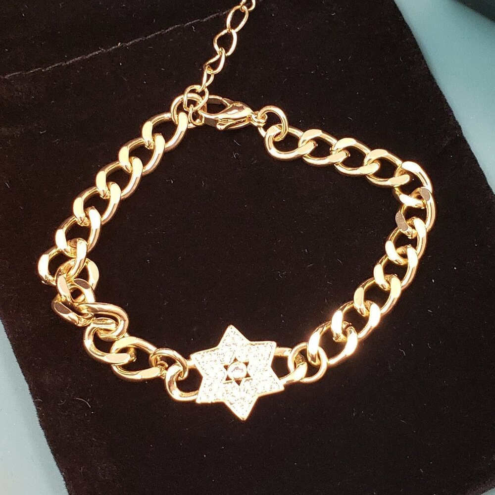 Macy's Fine Jewelry, Cubic Zirconia, star link bracelet, 18K GP, NWT